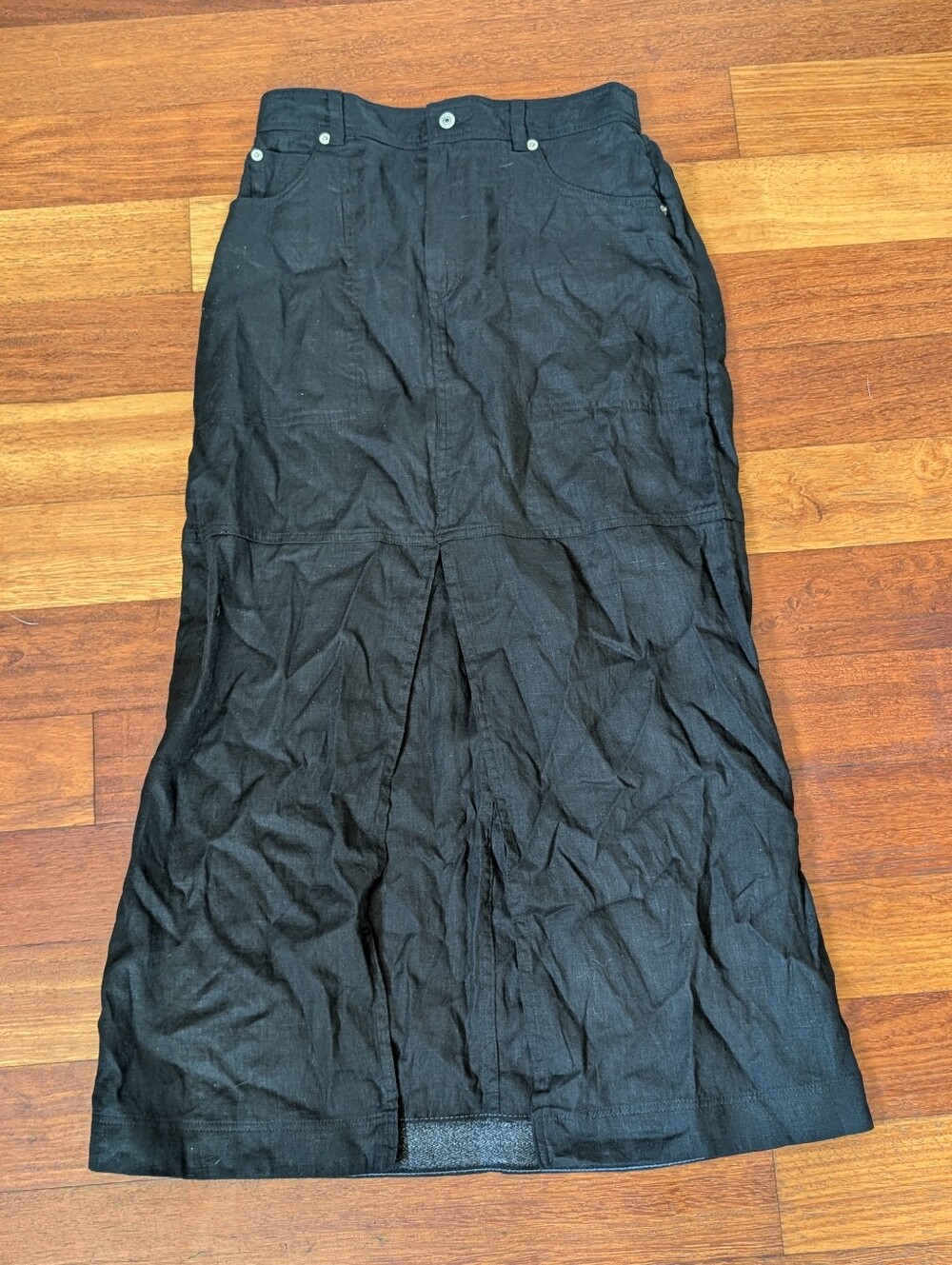 Nicole Miller Black Long Slit Skirt 100% Linen